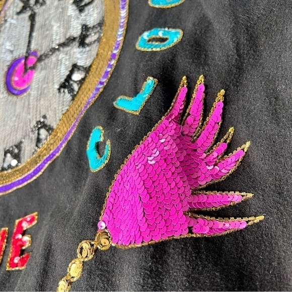 VINTAGE MODI DENIM Black Sequined Time Flies Jacket Coat Women's M 8-10 - Picture 16 of 17